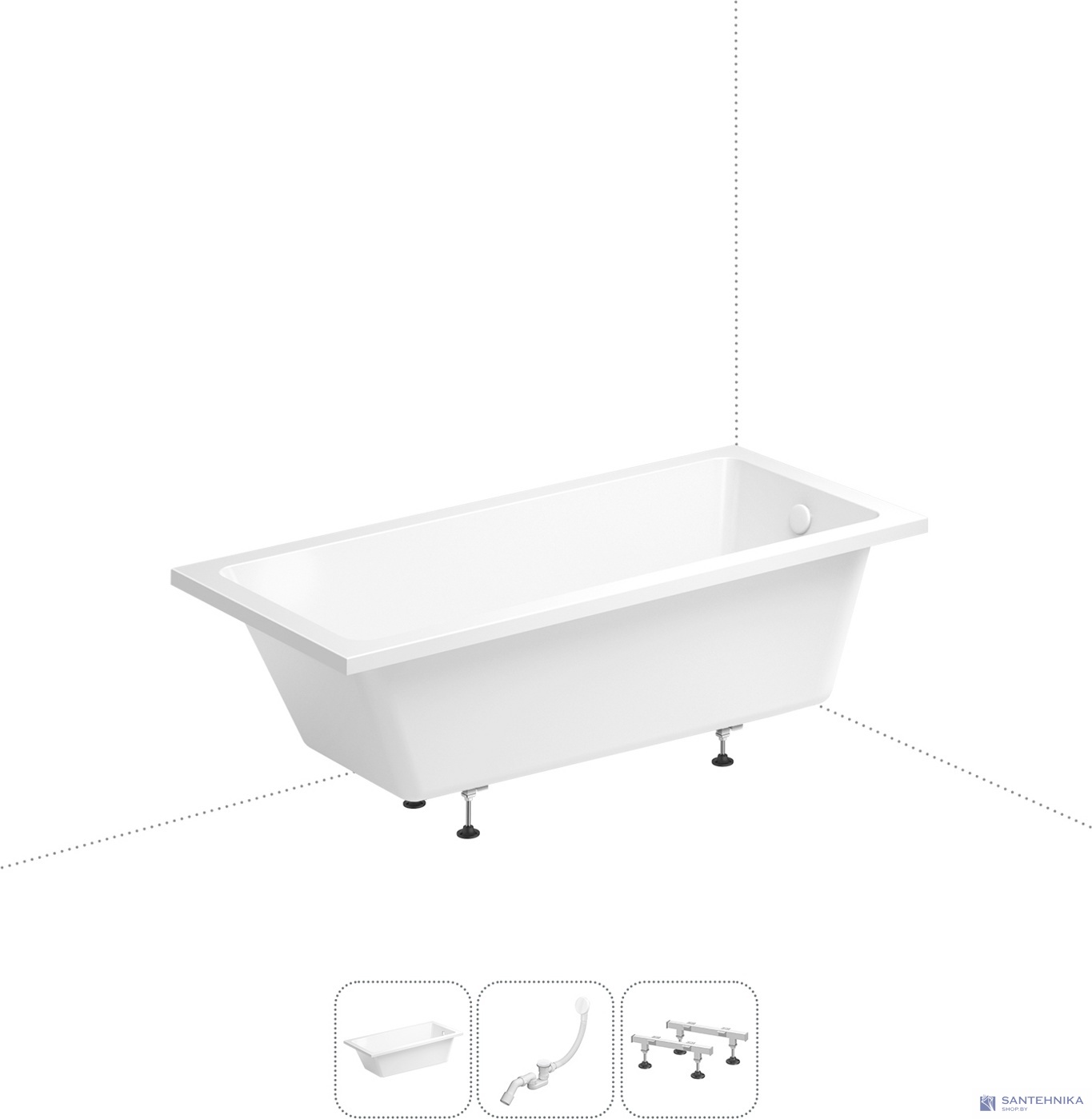 Акриловая ванна Wellsee FreeDom 180x85, слив белый