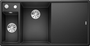 Кухонная мойка Blanco Axia III 6 S (антрацит, левая, разделочный столик ясень, с клапаном-автоматом InFino®) - фото
