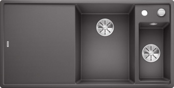 Кухонная мойка Blanco Axia III 6 S-F Темная скала 6 S-F (темная скала, чаша справа, стекло, с клапаном-автоматом InFino) - фото