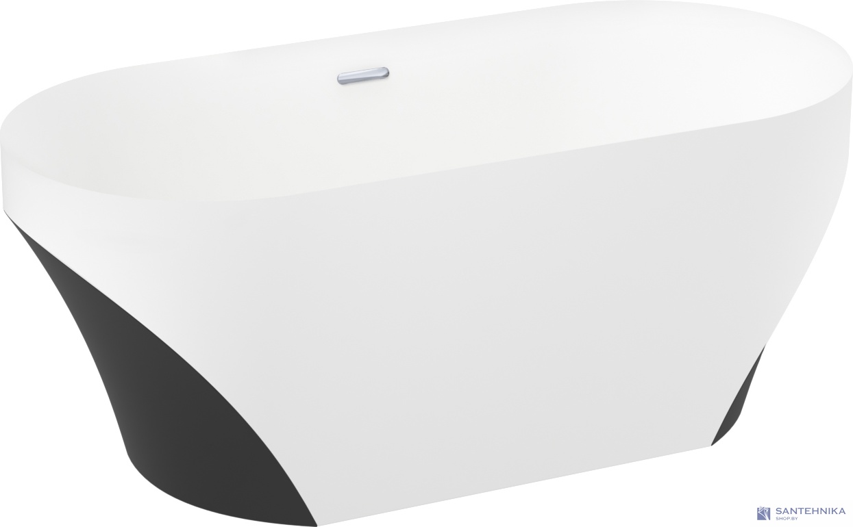 Отдельностоящая акриловая ванна Wellsee Croquis 166x77 чёрно-белая, слив хром