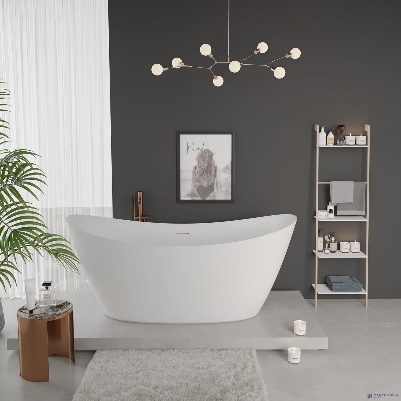 Акриловая отдельностоящая ванна AQUAme AQM3504MW, белый мат 170х75 см 