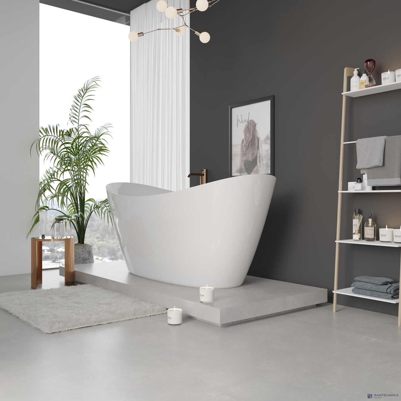 Акриловая отдельностоящая ванна AQUAme AQM3504GW, белый 170х75 см 