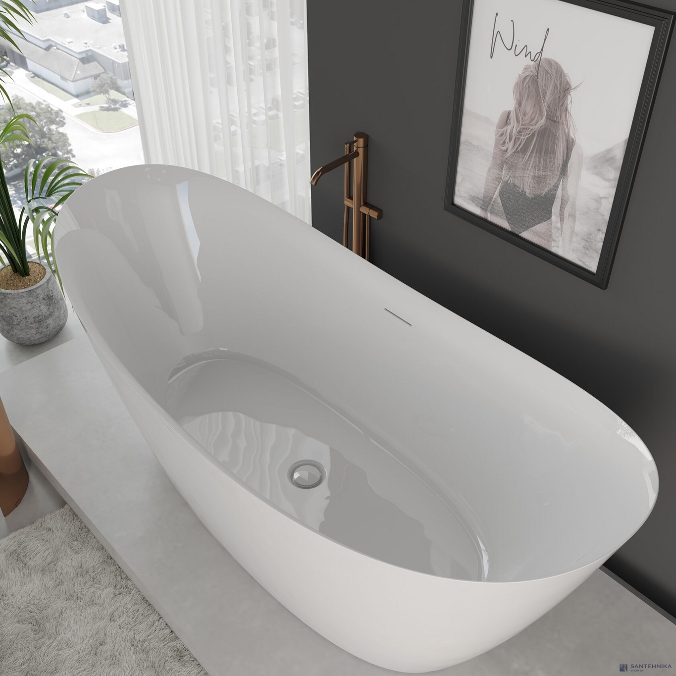 Акриловая отдельностоящая ванна AQUAme AQM3504GW, белый 170х75 см 