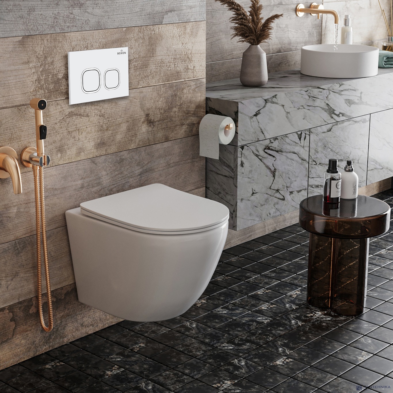 Комплект 4 в1 инсталляции для подвесного унитаза Roxen StounFix Dual Fresh 826157