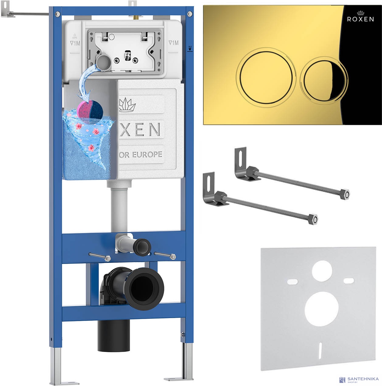 Комплект 4 в1 инсталляции для подвесного унитаза Roxen StounFix Slim 968001