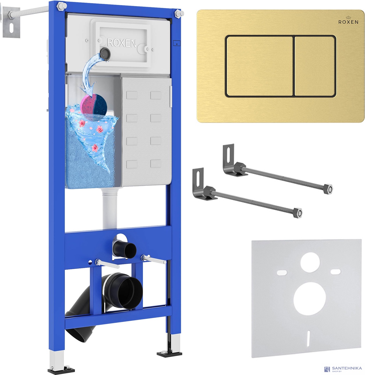 Комплект 4 в1 инсталляции для подвесного унитаза Roxen StounFix Dual Fresh 968409
