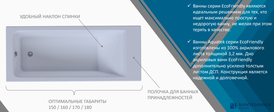 Ванна акриловая прямоугольная Aquatek Калибри 150х70