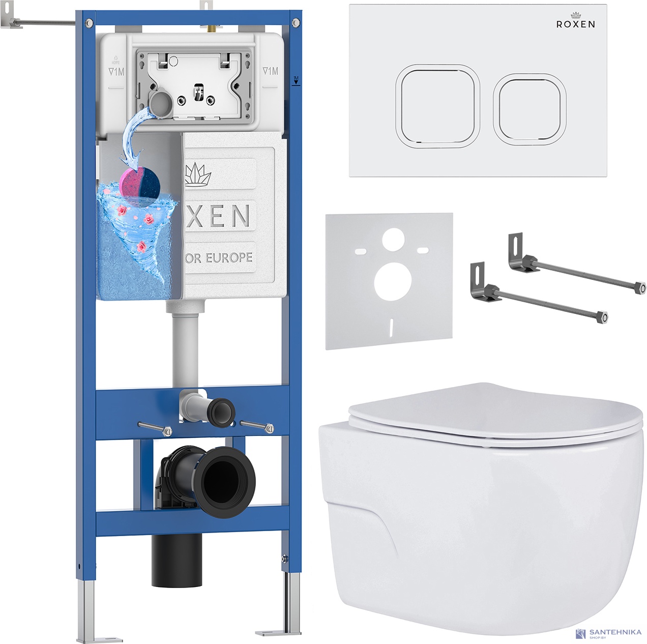 Комплект 6 в1 инсталляции и подвесного унитаза Roxen StounFix Dual Fresh 538465