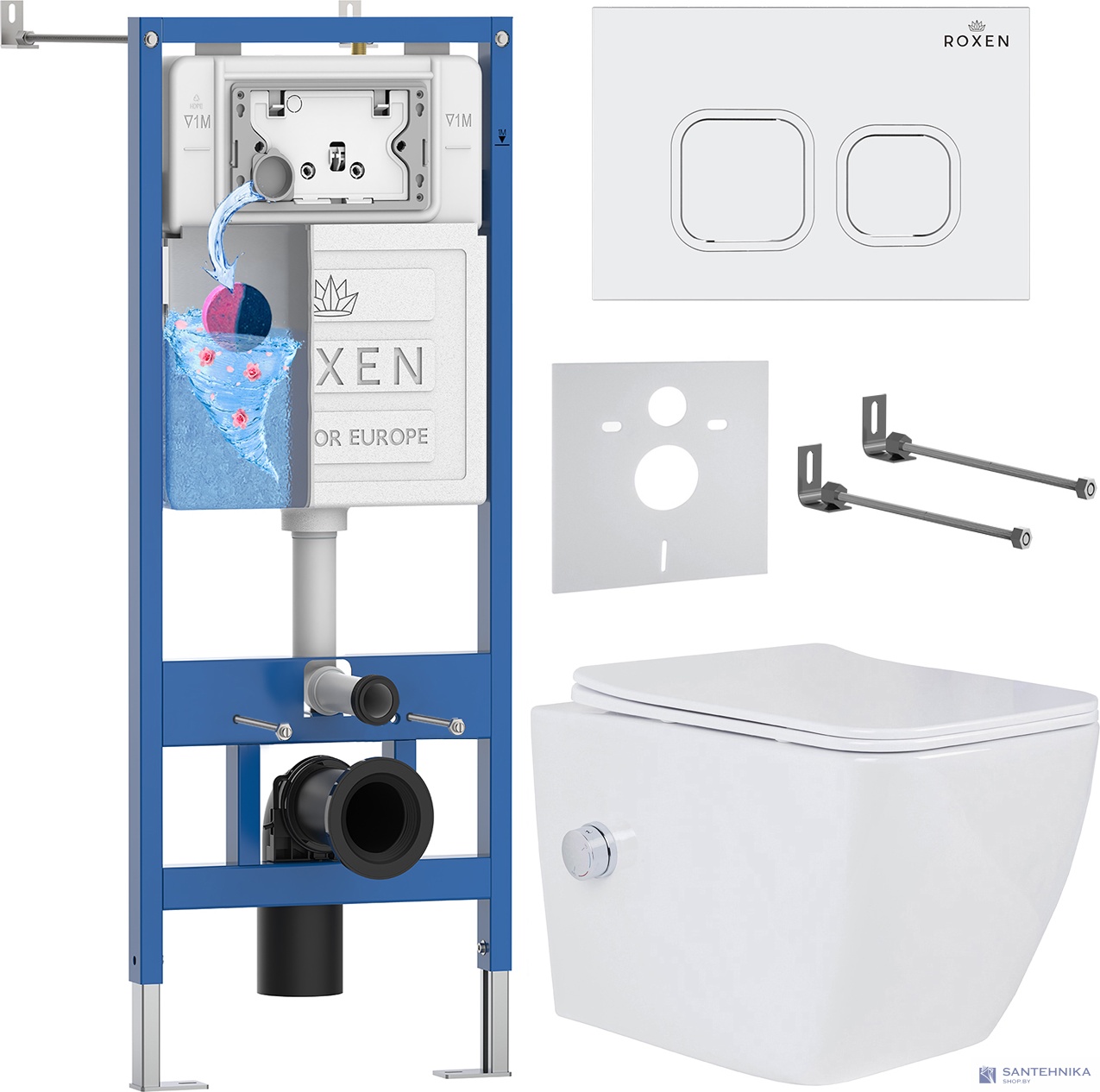 Комплект 6 в1 инсталляции и подвесного унитаза Roxen StounFix Dual Fresh 542448