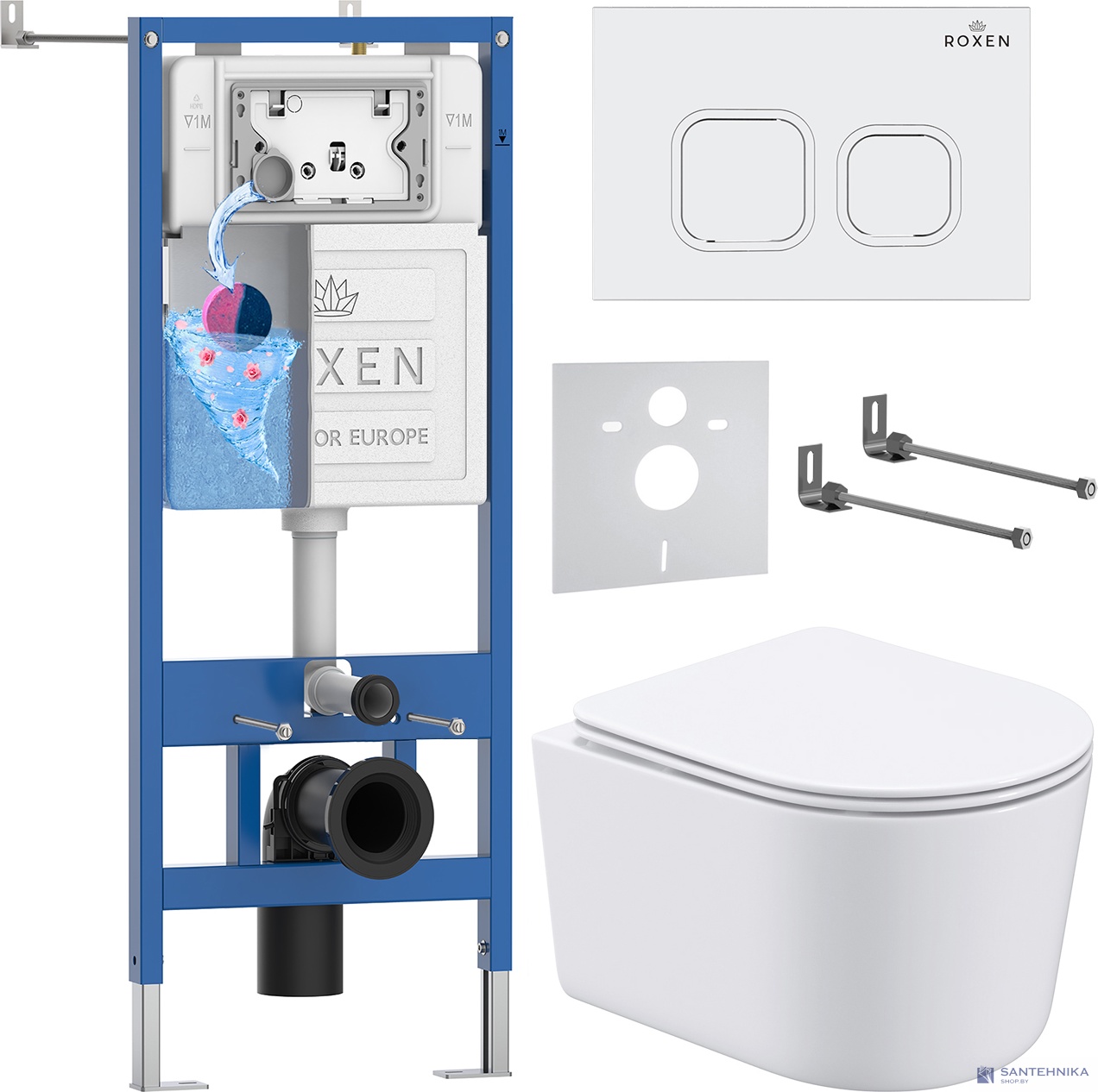 Комплект 6 в1 инсталляции и подвесного унитаза Roxen StounFix Dual Fresh 916803