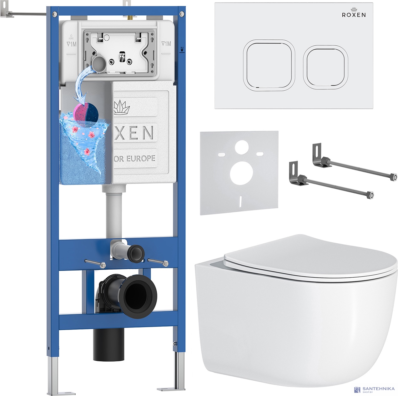 Комплект 6 в1 инсталляции и подвесного унитаза Roxen StounFix Dual Fresh 964425