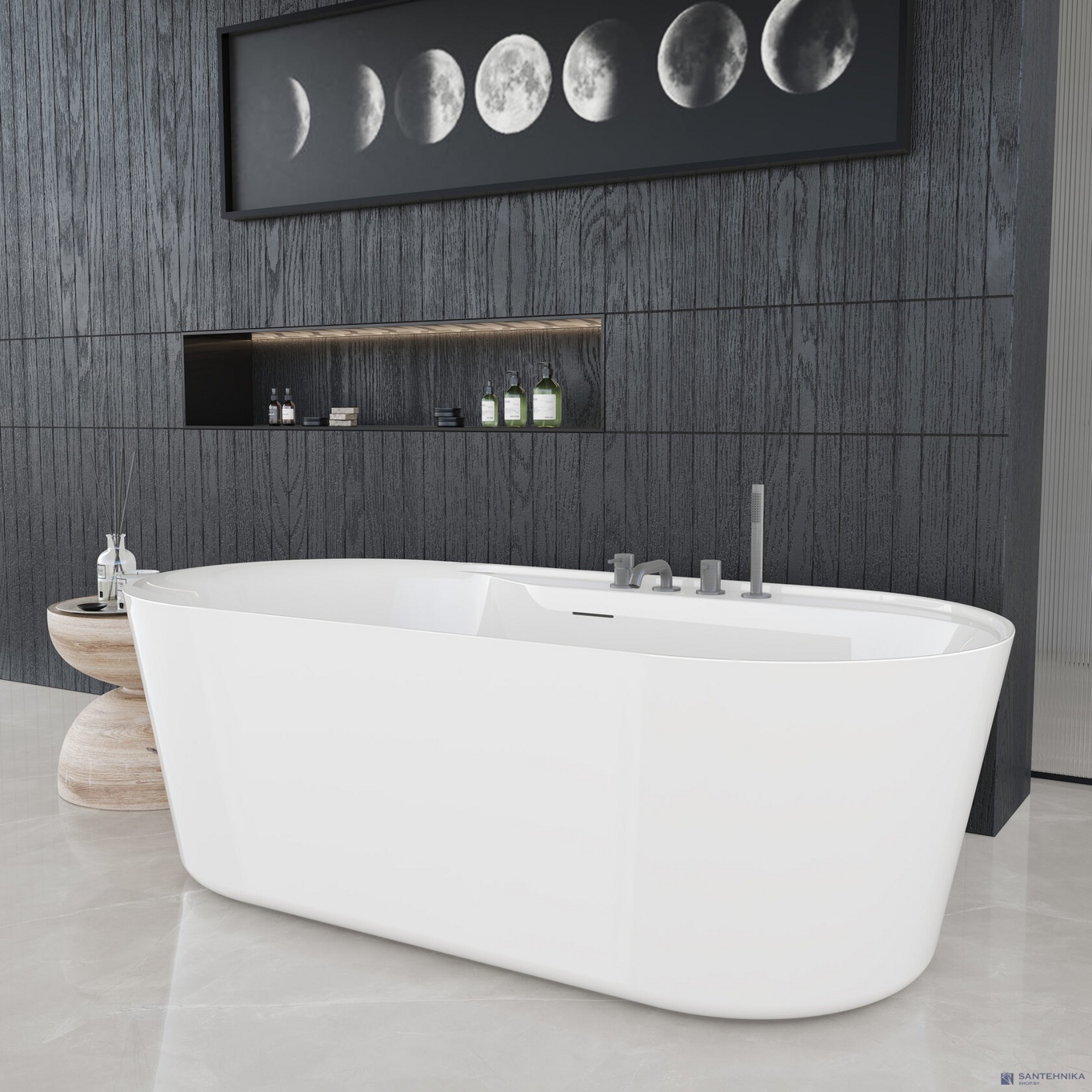 Акриловая отдельностоящая ванна AQUAme AQM3505GW-R, белый 180х85 см 