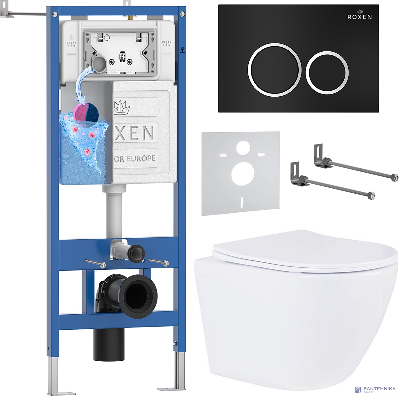 Комплект 6 в1 инсталляции и подвесного унитаза Roxen StounFix Dual Fresh 506406