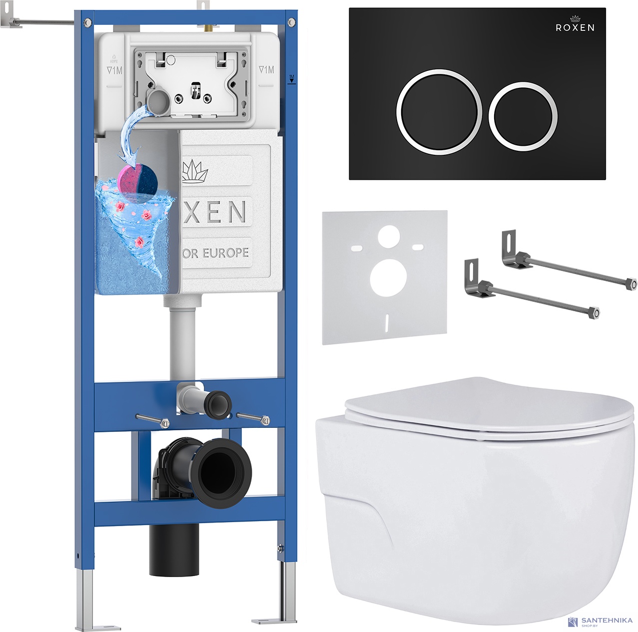 Комплект 6 в1 инсталляции и подвесного унитаза Roxen StounFix Dual Fresh 507197
