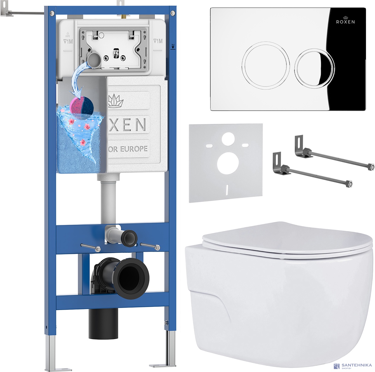 Комплект 6 в1 инсталляции и подвесного унитаза Roxen StounFix Dual Fresh 516917