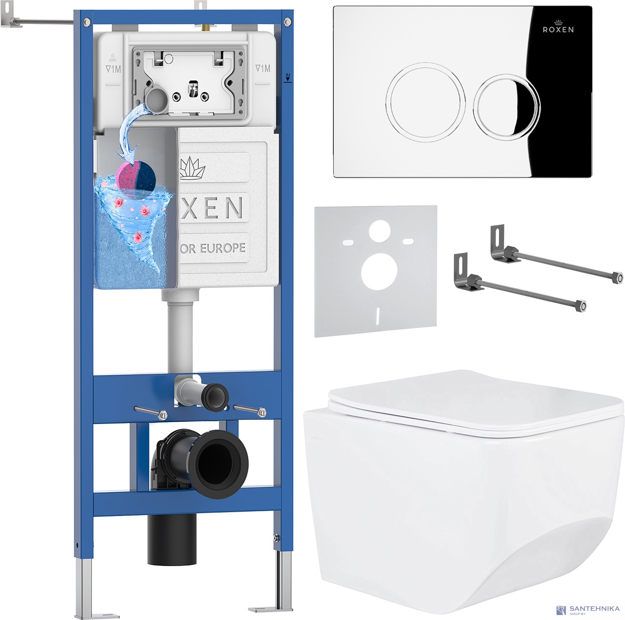 Комплект 6 в1 инсталляции и подвесного унитаза Roxen StounFix Dual Fresh 518414
