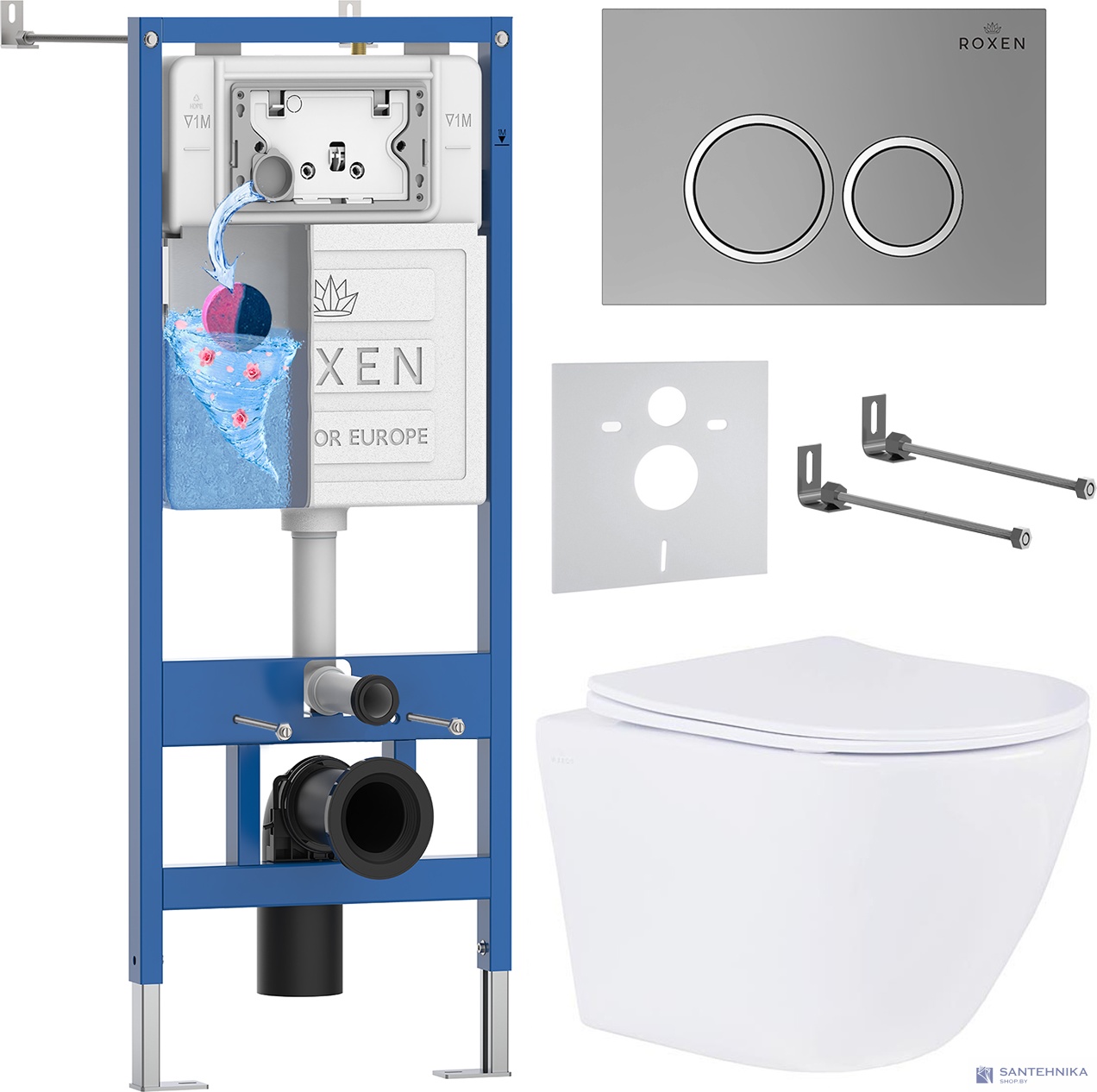 Комплект 6 в1 инсталляции и подвесного унитаза Roxen StounFix Dual Fresh 524734