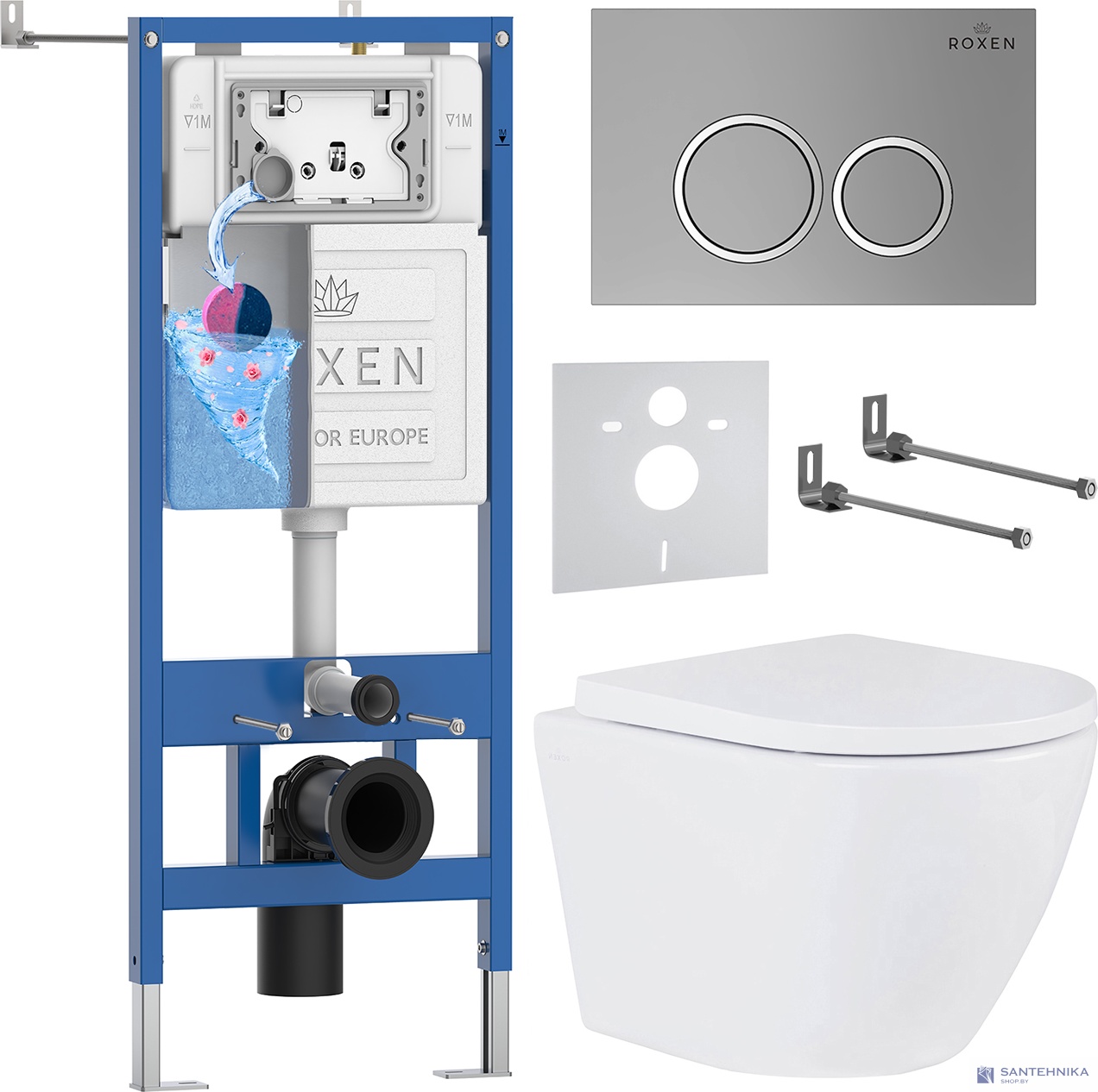 Комплект 6 в1 инсталляции и подвесного унитаза Roxen StounFix Dual Fresh 530326