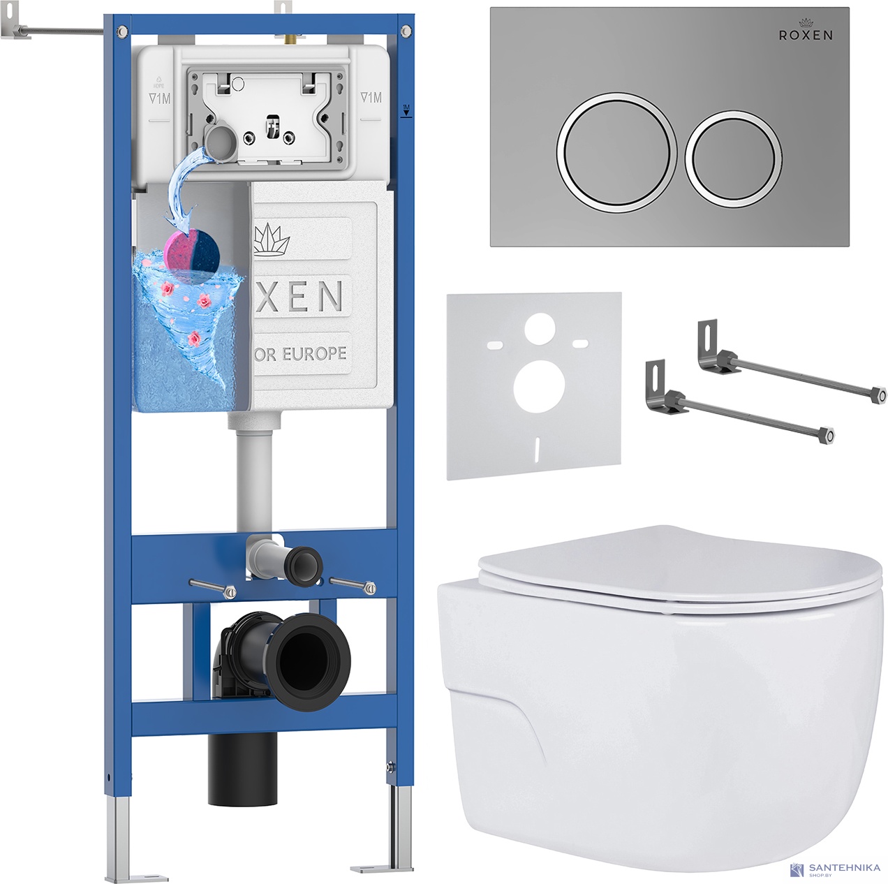Комплект 6 в1 инсталляции и подвесного унитаза Roxen StounFix Dual Fresh 531880