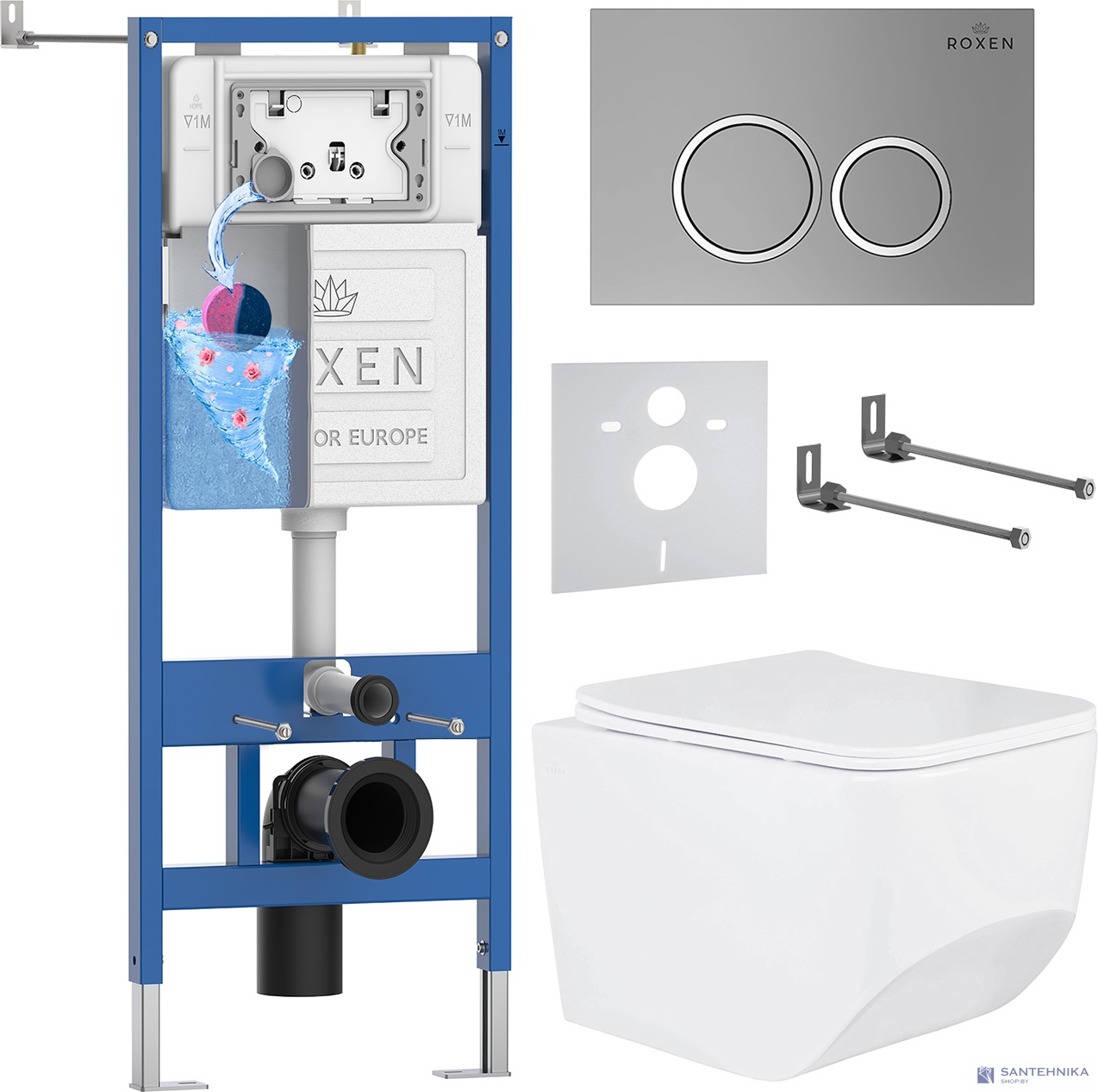 Комплект 6 в1 инсталляции и подвесного унитаза Roxen StounFix Dual Fresh 532055
