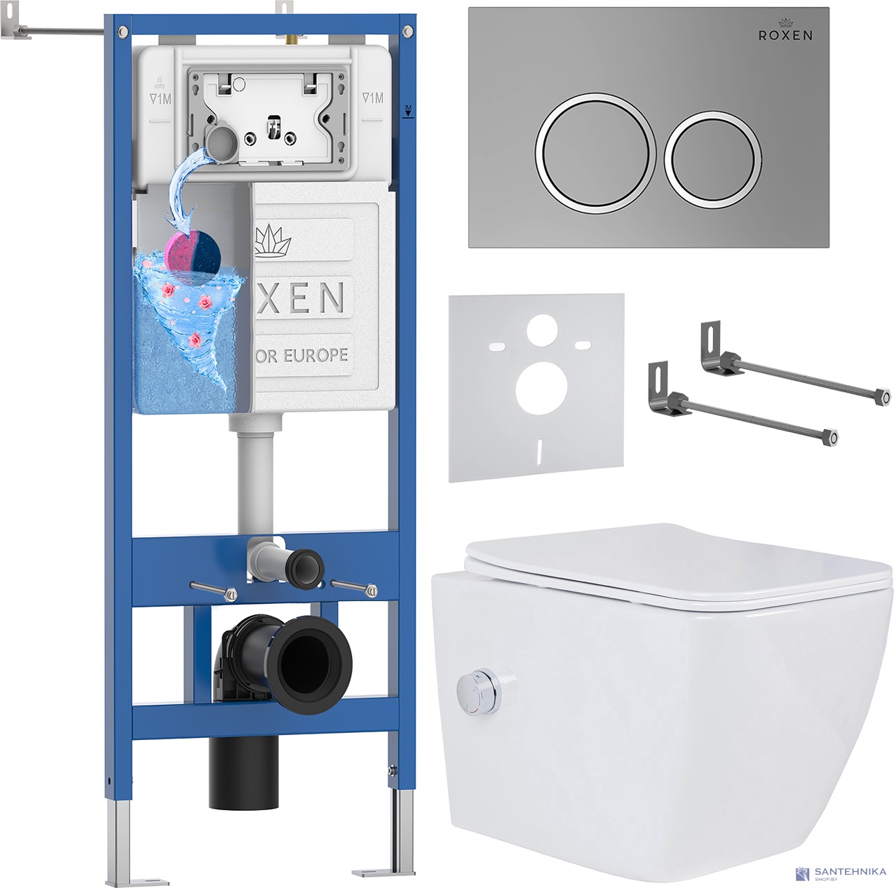 Комплект 6 в1 инсталляции и подвесного унитаза Roxen StounFix Dual Fresh 533185