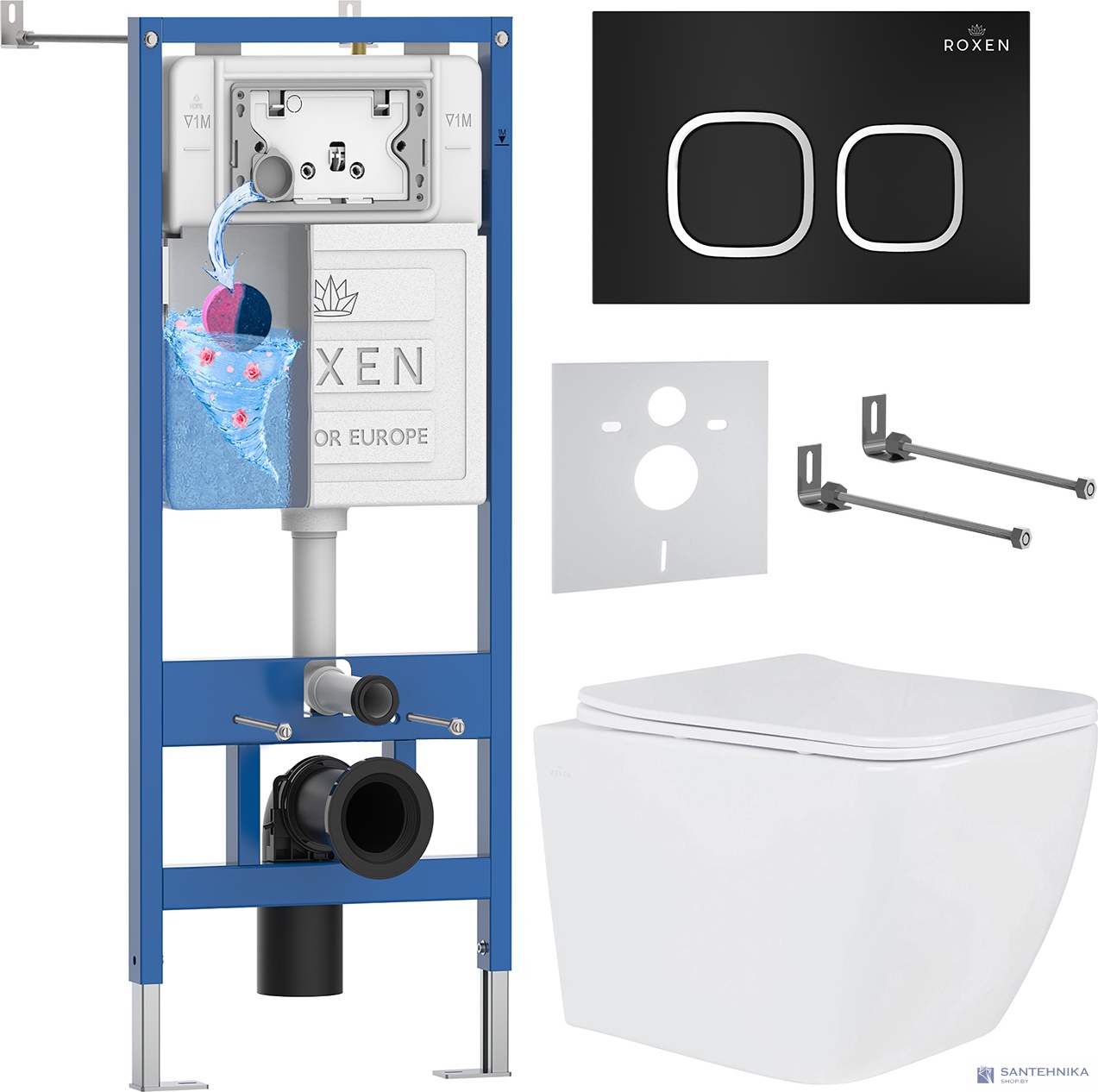 Комплект 6 в1 инсталляции и подвесного унитаза Roxen StounFix Dual Fresh 543879