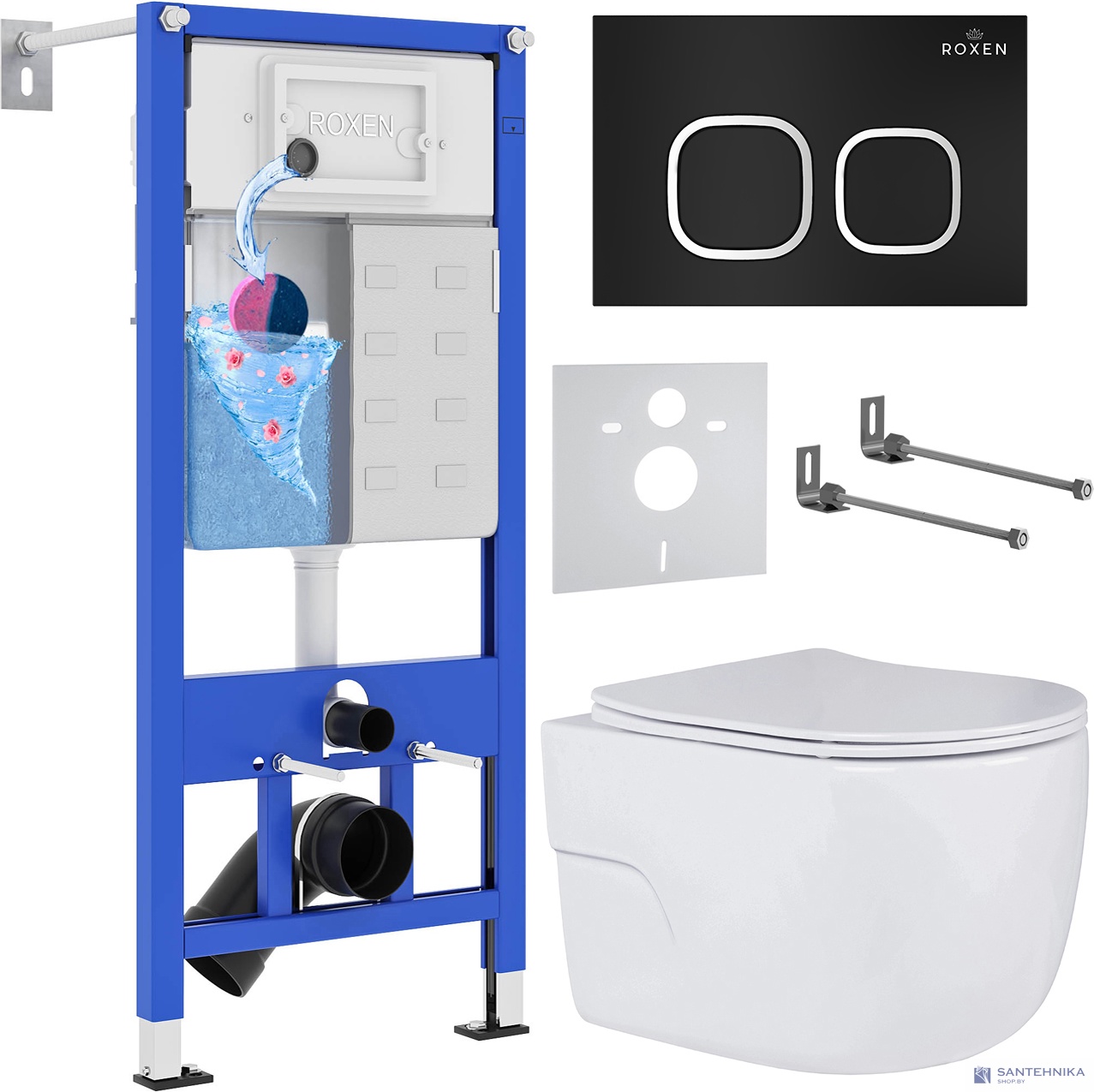 Комплект 6 в1 инсталляции и подвесного унитаза Roxen StounFix Dual Fresh 545591