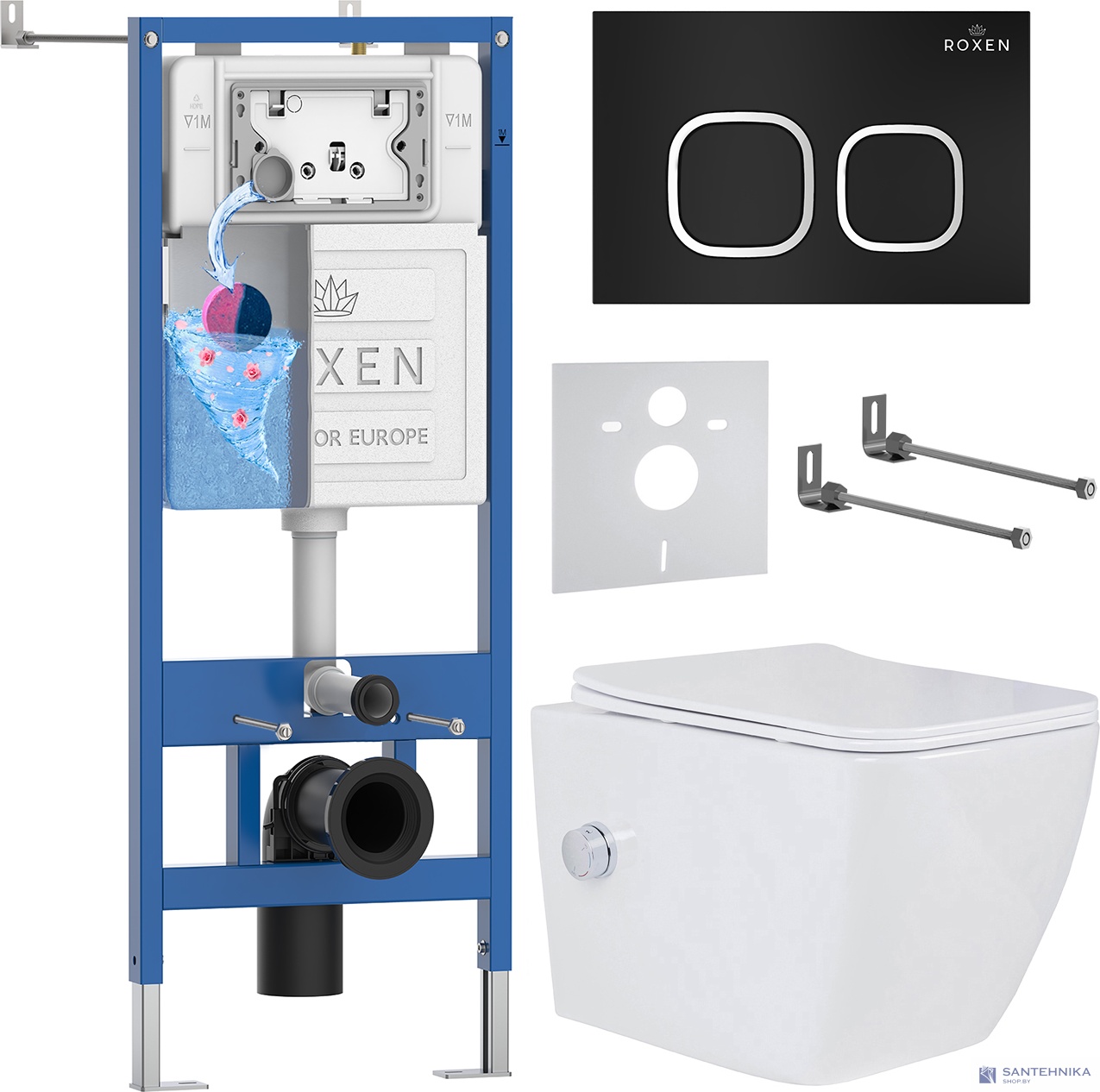 Комплект 6 в1 инсталляции и подвесного унитаза Roxen StounFix Dual Fresh 546731