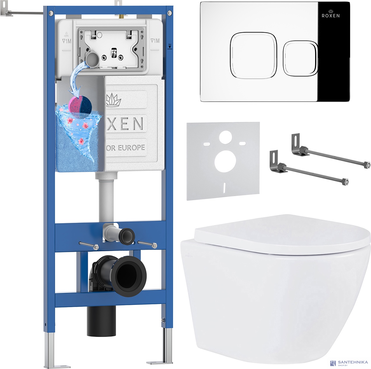 Комплект 6 в1 инсталляции и подвесного унитаза Roxen StounFix Dual Fresh 547461