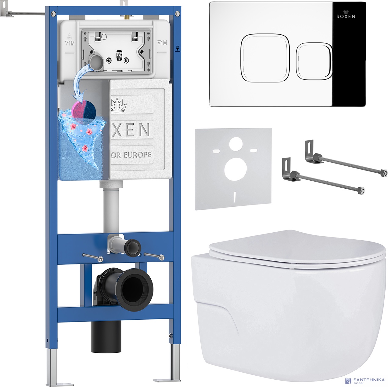 Комплект 6 в1 инсталляции и подвесного унитаза Roxen StounFix Dual Fresh 551921