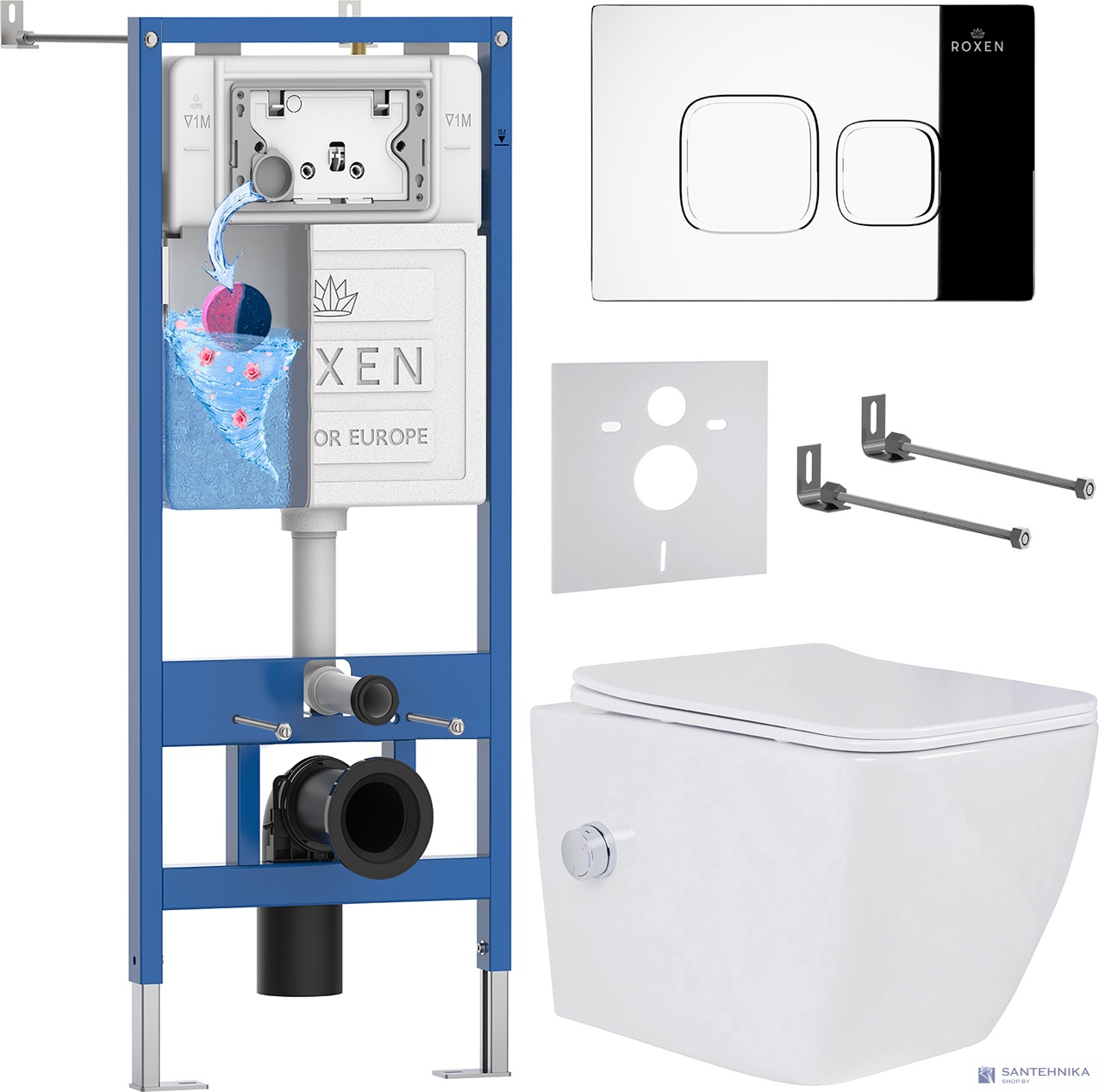 Комплект 6 в1 инсталляции и подвесного унитаза Roxen StounFix Dual Fresh 552245