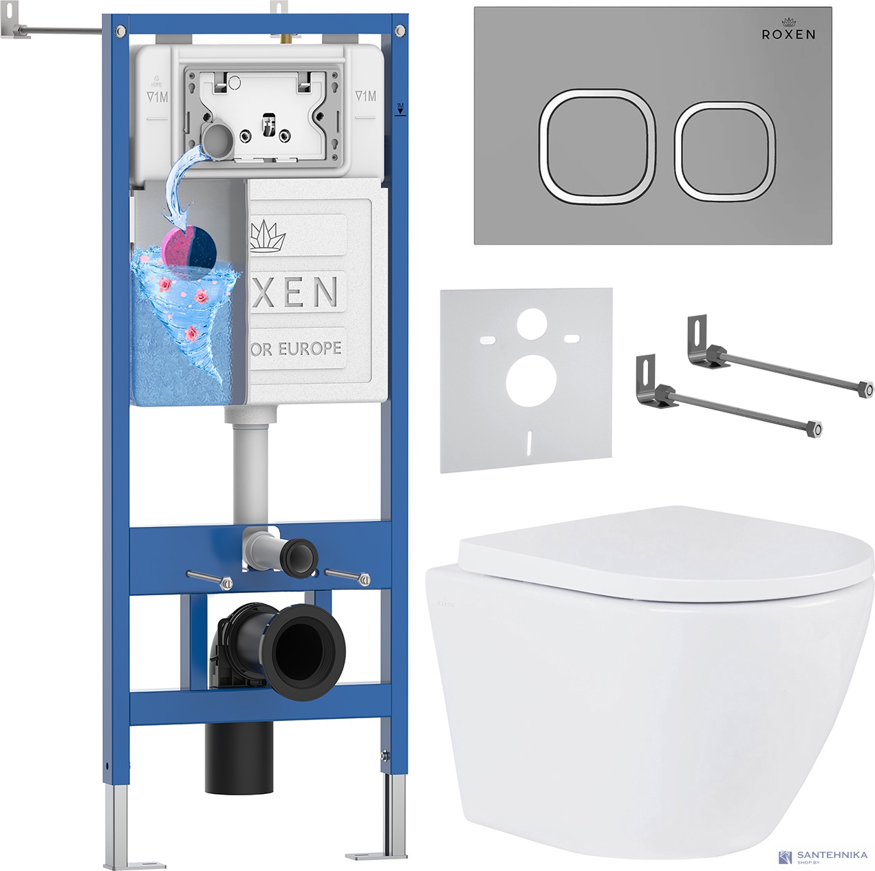 Комплект 6 в1 инсталляции и подвесного унитаза Roxen StounFix Dual Fresh 560993