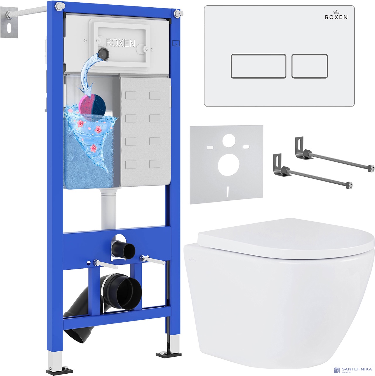 Комплект 6 в1 инсталляции и подвесного унитаза Roxen StounFix Dual Fresh 570840