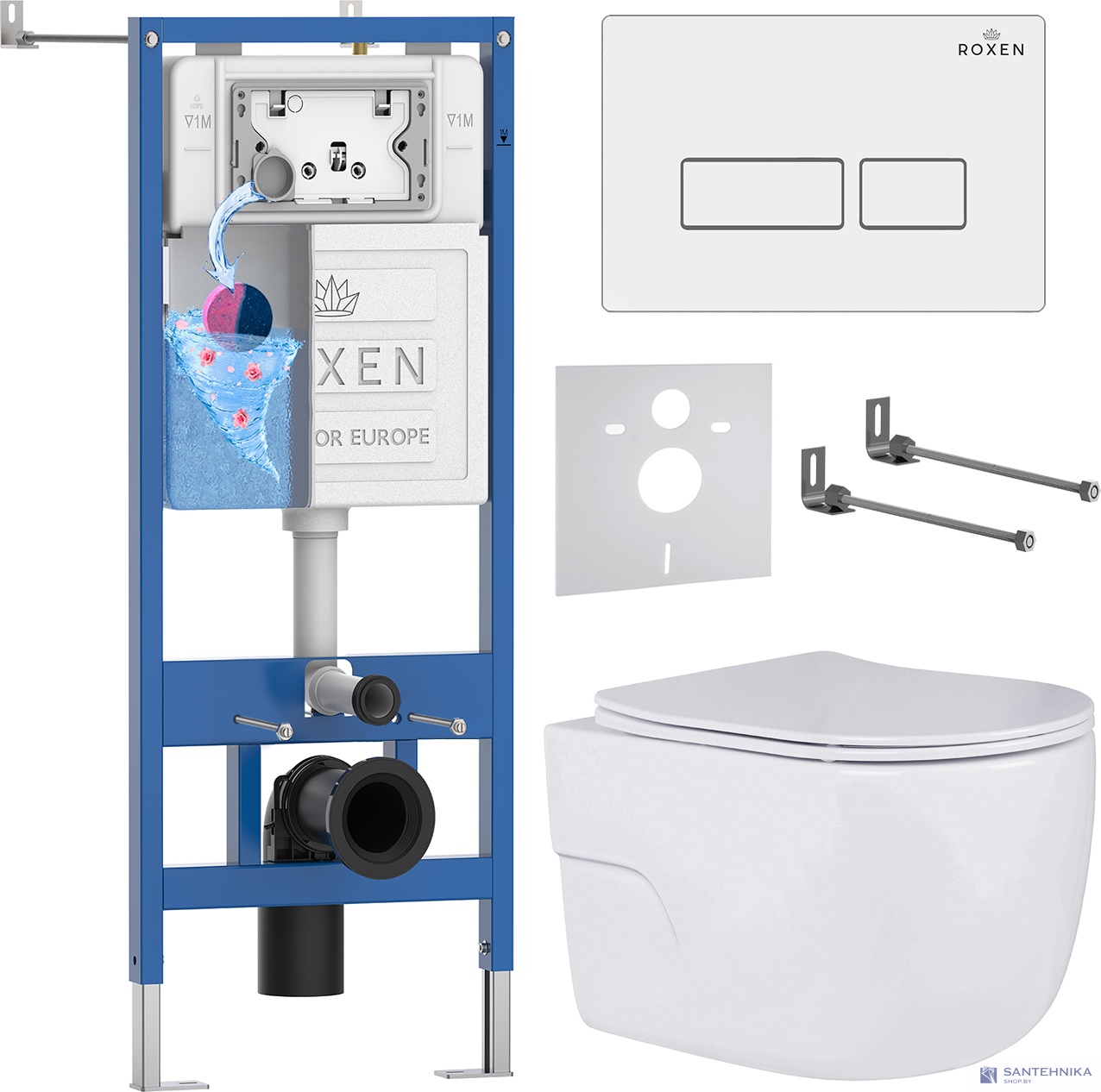 Комплект 6 в1 инсталляции и подвесного унитаза Roxen StounFix Dual Fresh 576390