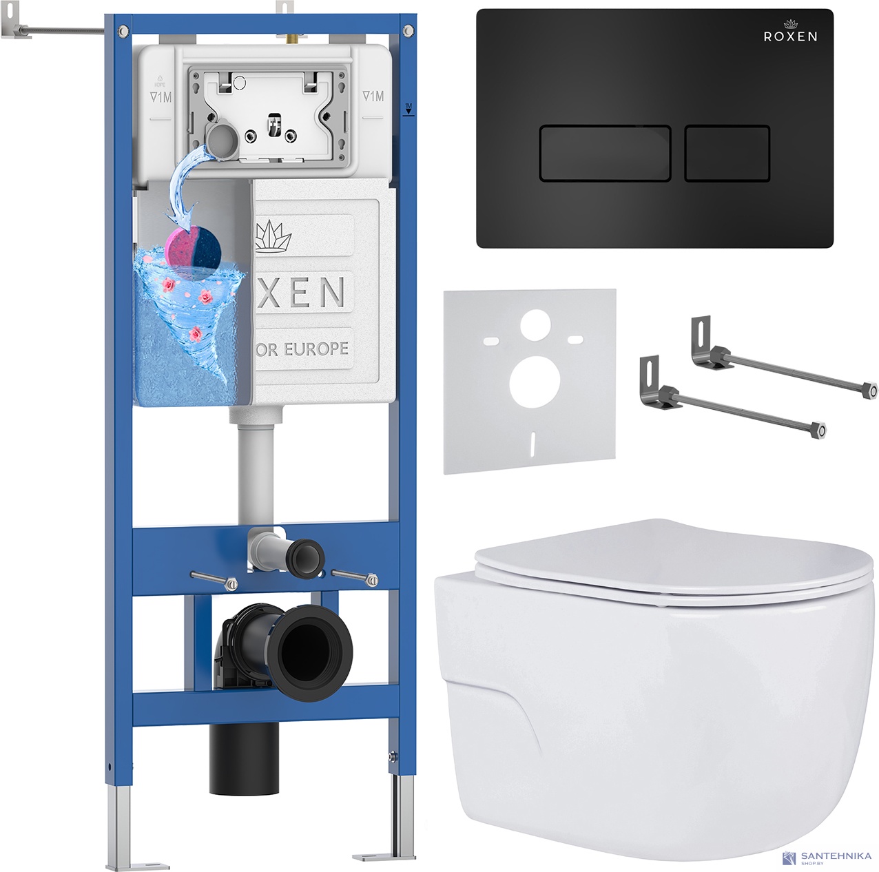 Комплект 6 в1 инсталляции и подвесного унитаза Roxen StounFix Dual Fresh 580109