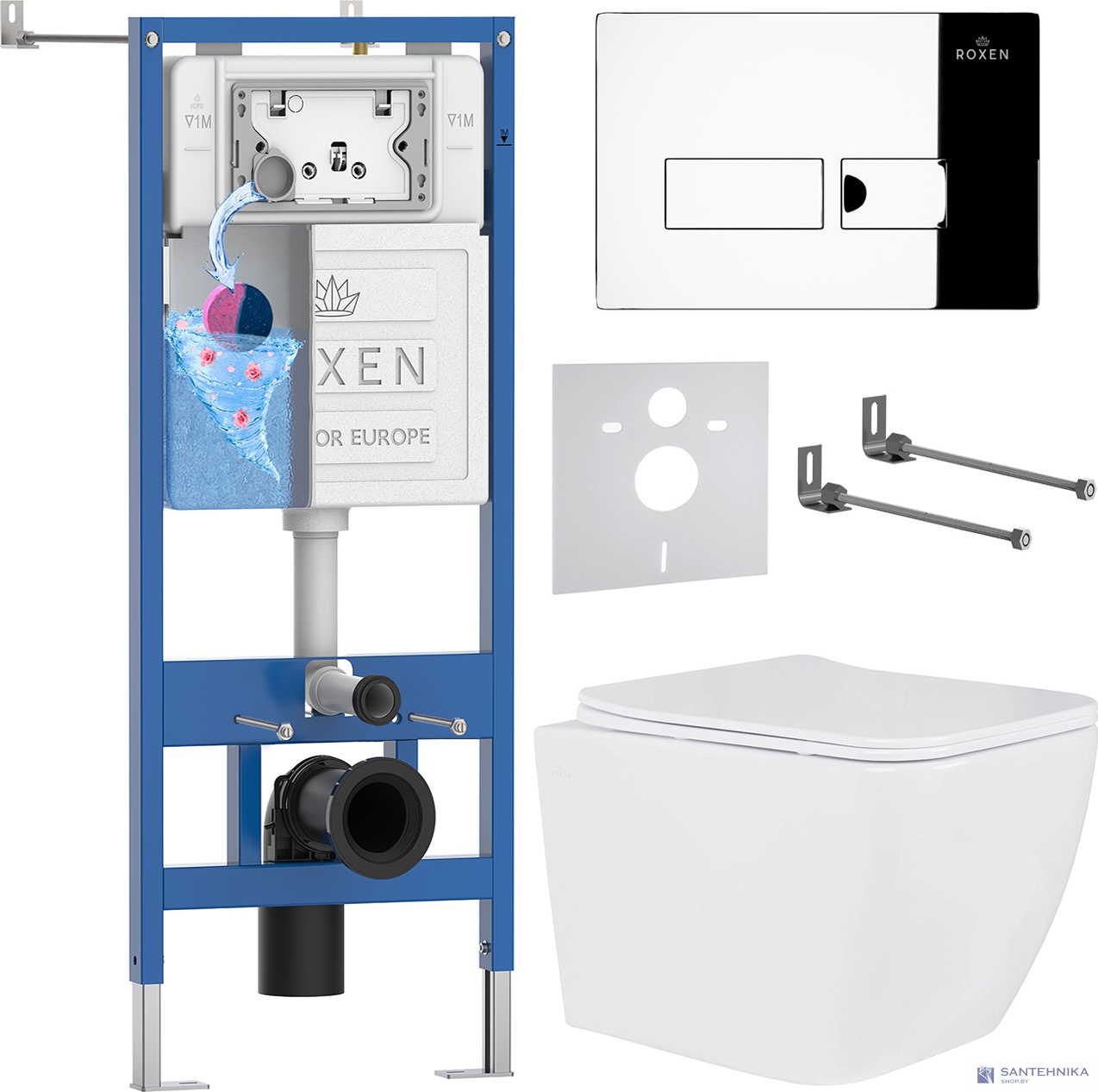Комплект 6 в1 инсталляции и подвесного унитаза Roxen StounFix Dual Fresh 592045