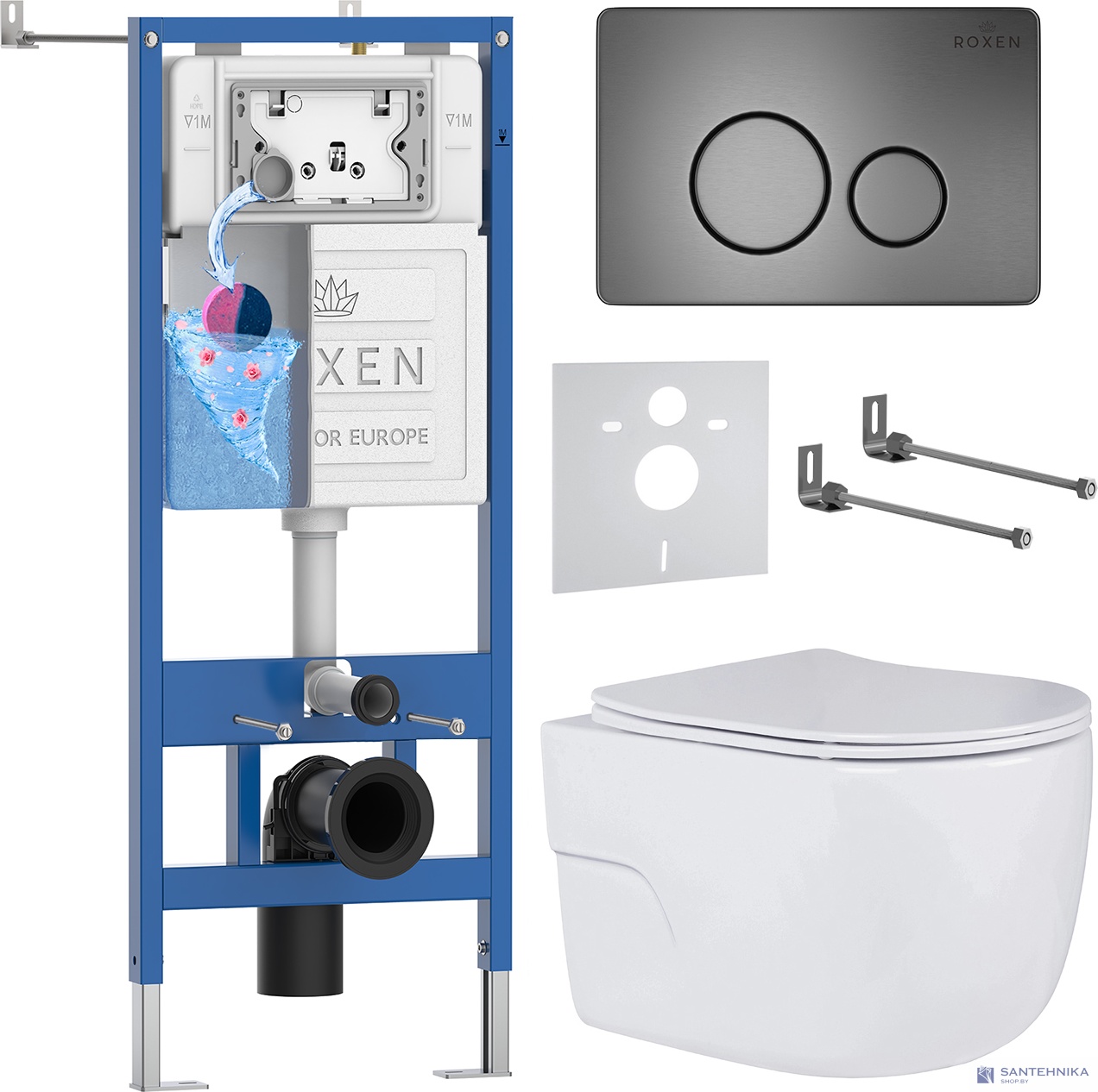 Комплект 6 в1 инсталляции и подвесного унитаза Roxen StounFix Dual Fresh 627320