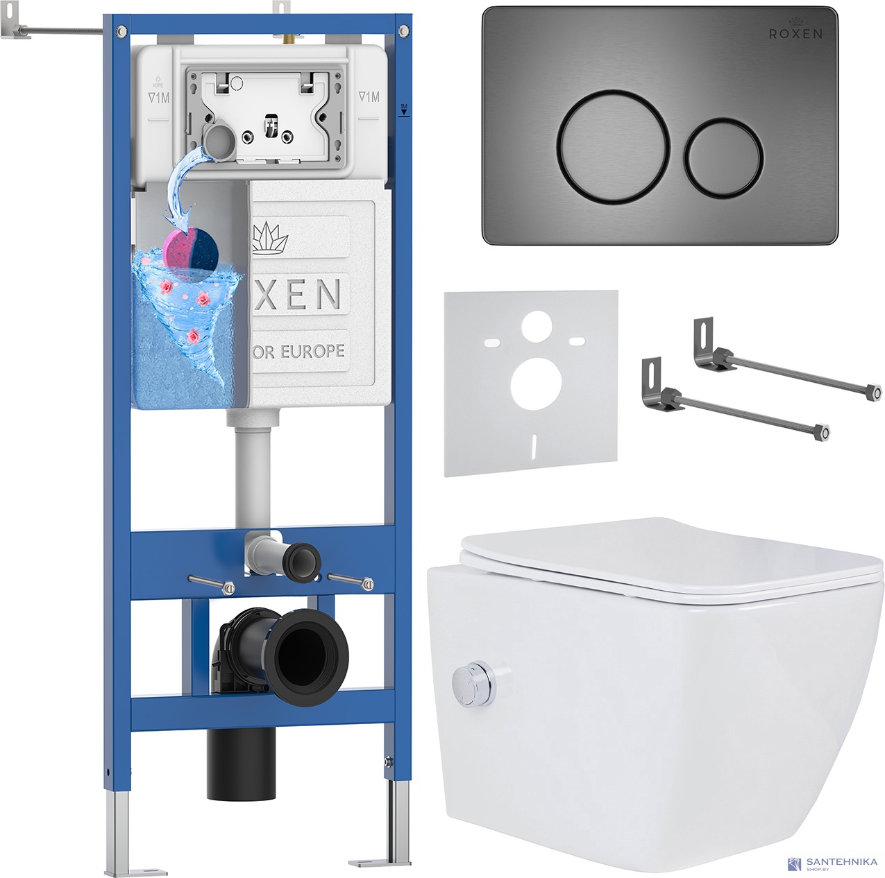 Комплект 6 в1 инсталляции и подвесного унитаза Roxen StounFix Dual Fresh 632852