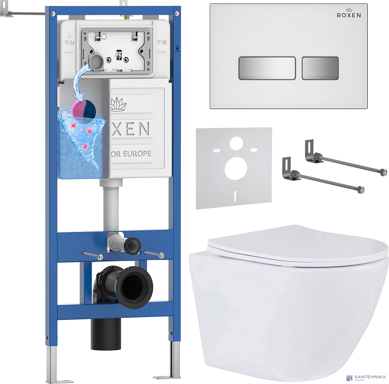Комплект 6 в1 инсталляции и подвесного унитаза Roxen StounFix Dual Fresh 633220