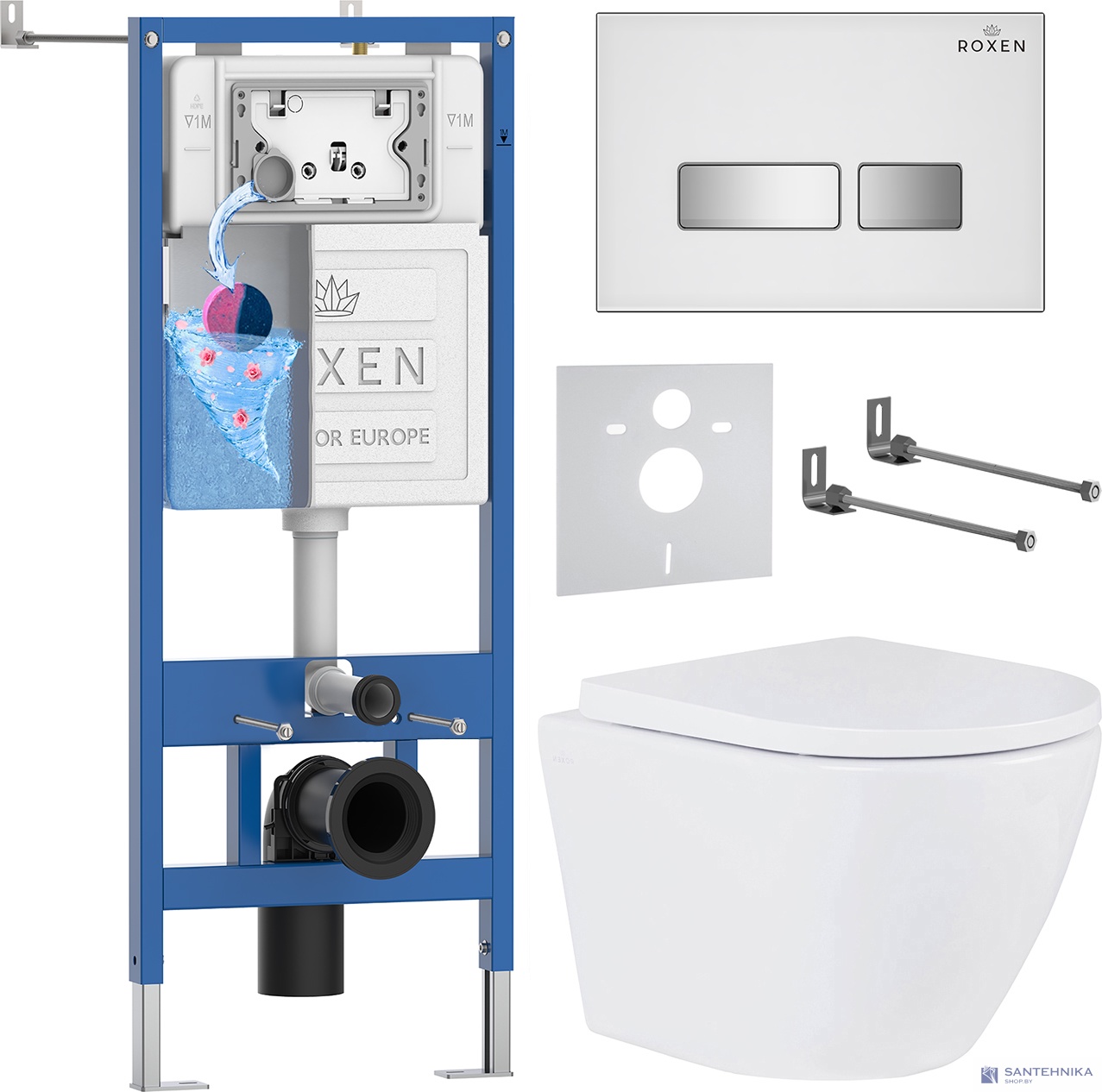 Комплект 6 в1 инсталляции и подвесного унитаза Roxen StounFix Dual Fresh 634261