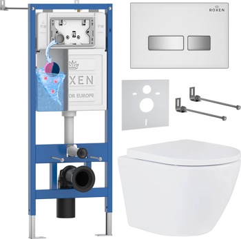 Комплект 6 в1 инсталляции и подвесного унитаза Roxen StounFix Dual Fresh 634261 - фото