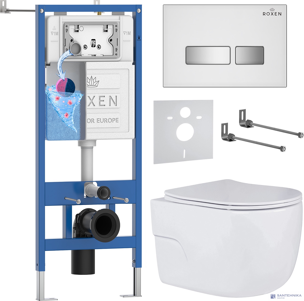 Комплект 6 в1 инсталляции и подвесного унитаза Roxen StounFix Dual Fresh 636623