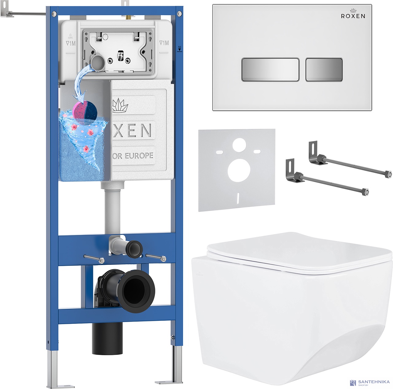Комплект 6 в1 инсталляции и подвесного унитаза Roxen StounFix Dual Fresh 639404