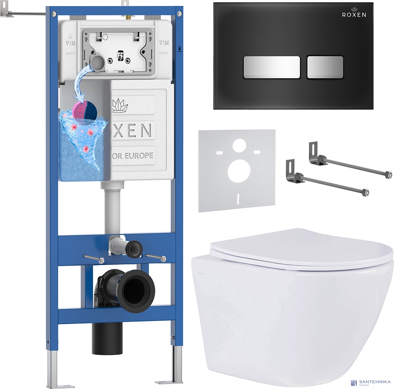 Комплект 6 в1 инсталляции и подвесного унитаза Roxen StounFix Dual Fresh 642915