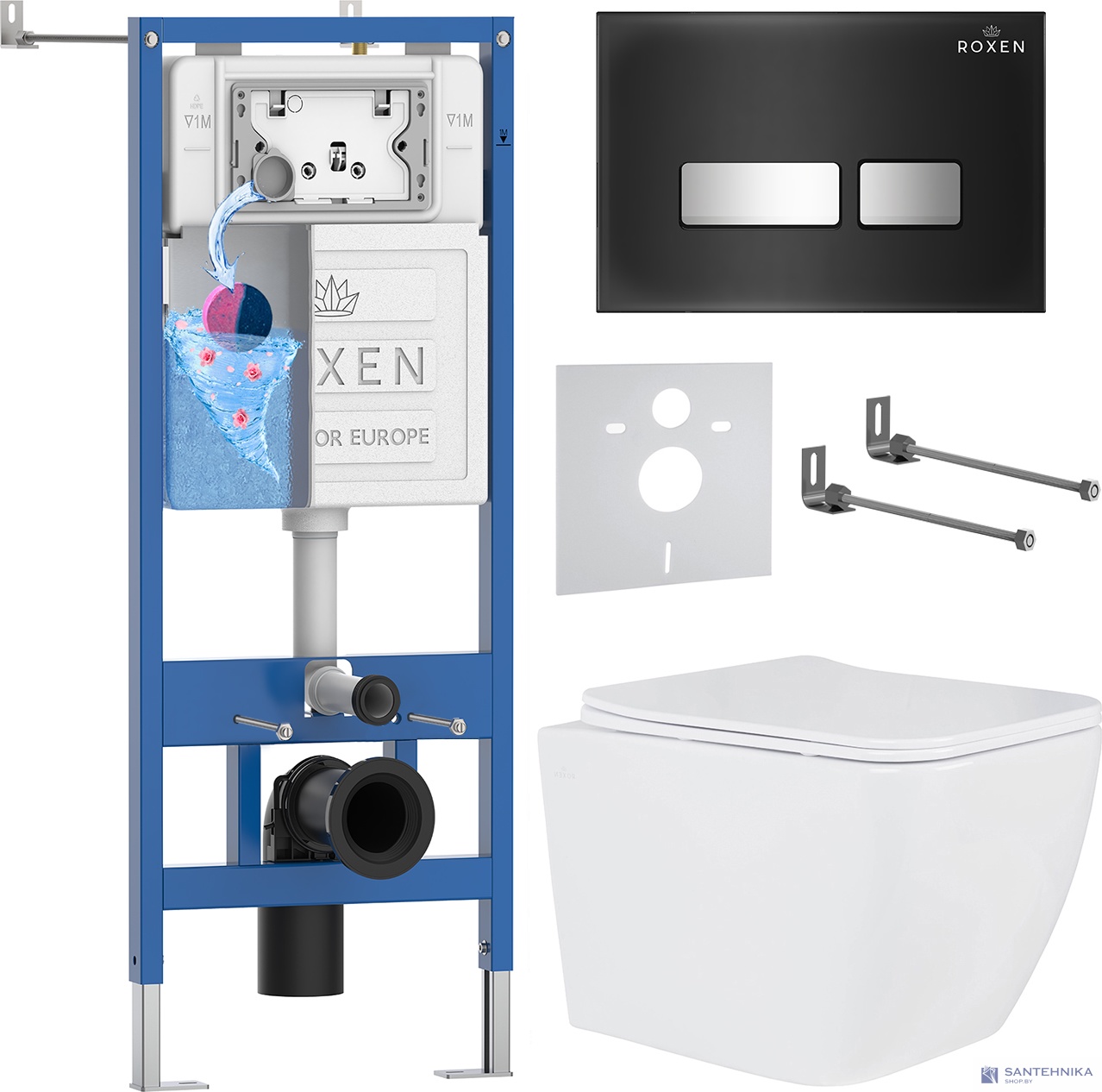 Комплект 6 в1 инсталляции и подвесного унитаза Roxen StounFix Dual Fresh 646038
