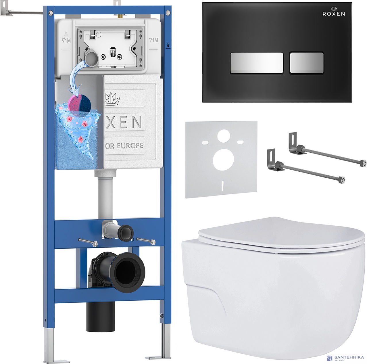 Комплект 6 в1 инсталляции и подвесного унитаза Roxen StounFix Dual Fresh 646666