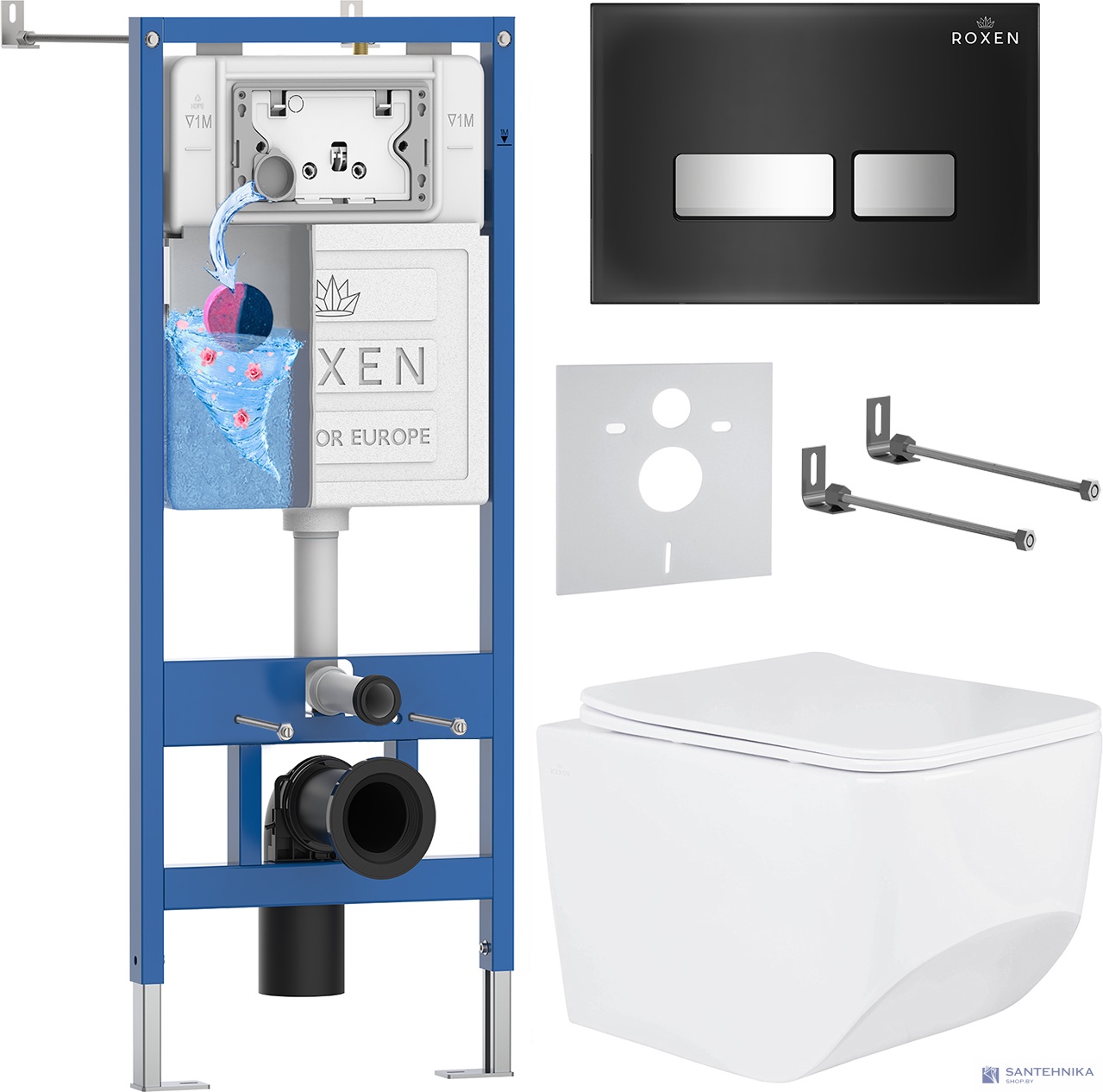 Комплект 6 в1 инсталляции и подвесного унитаза Roxen StounFix Dual Fresh 649644