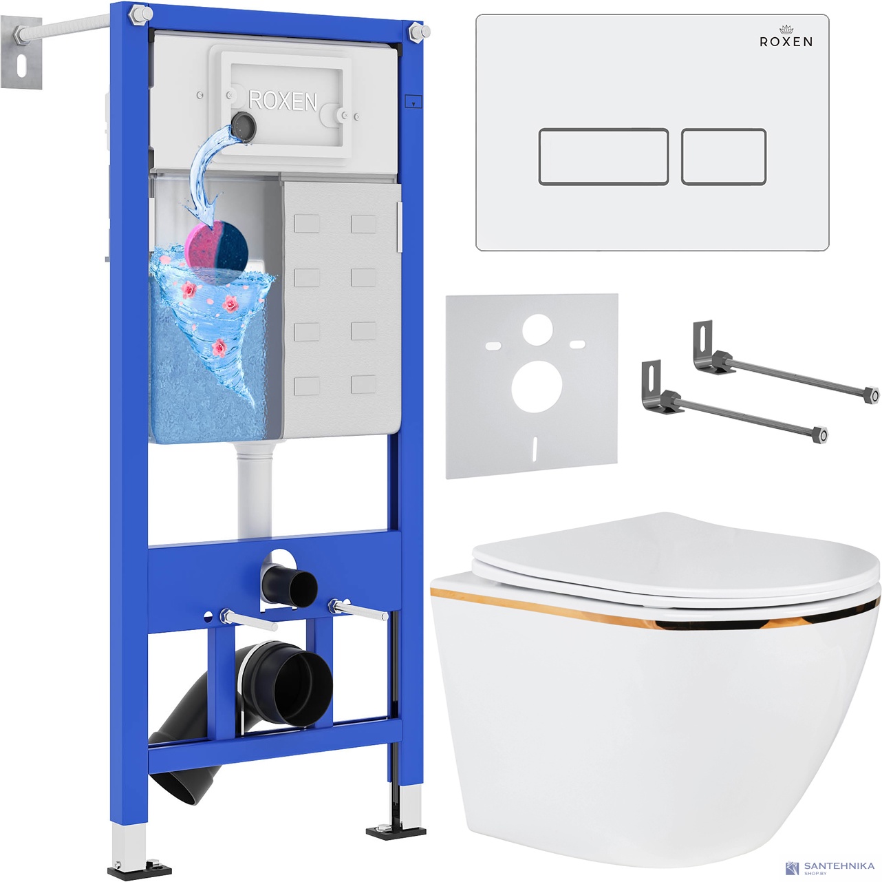 Комплект 6 в1 инсталляции и подвесного унитаза Roxen StounFix Dual Fresh 850609
