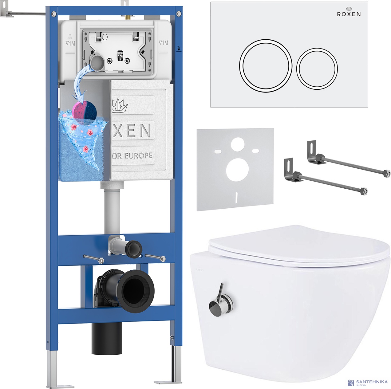 Комплект 6 в1 инсталляции и подвесного унитаза Roxen StounFix Dual Fresh 902672