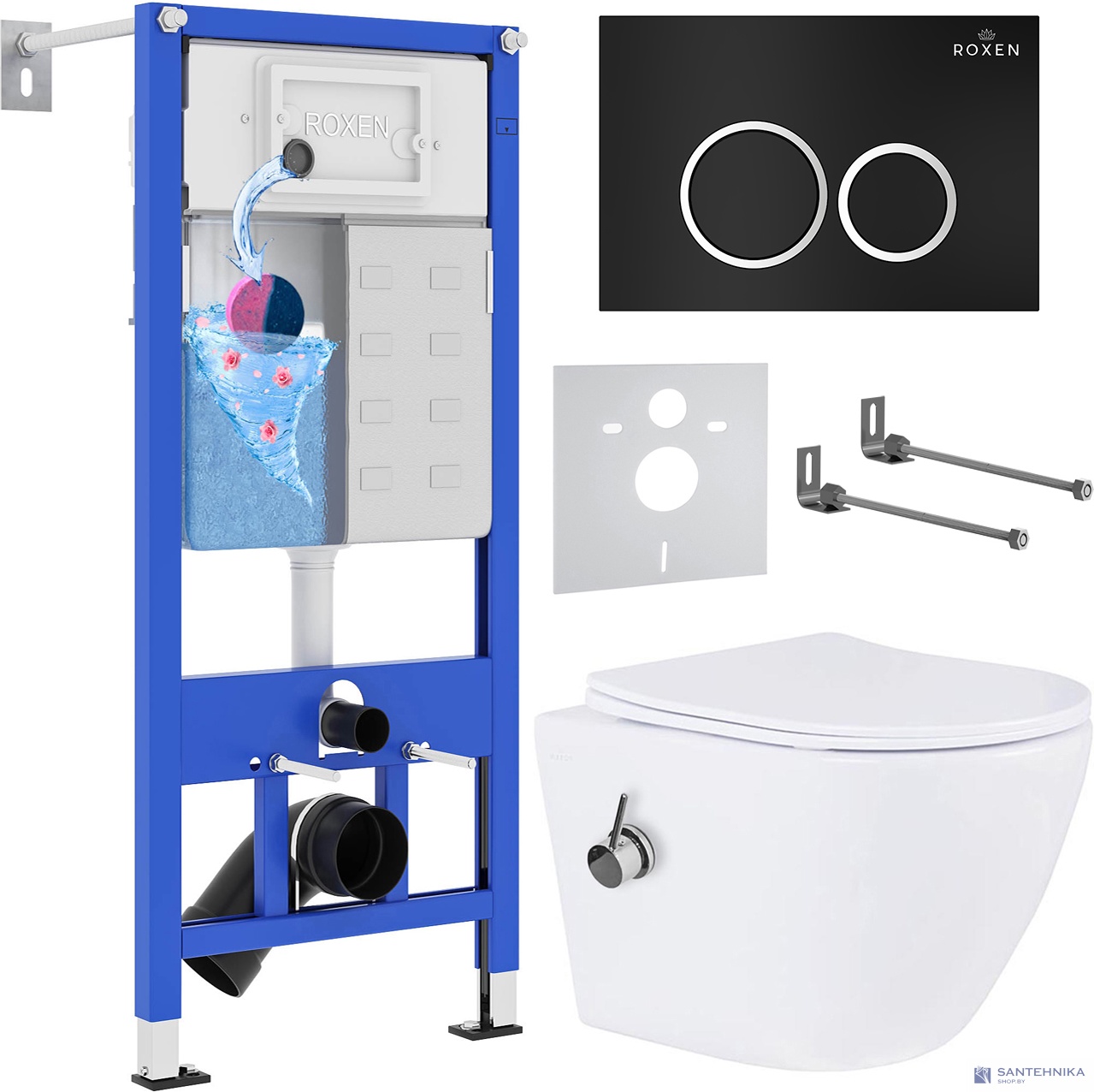 Комплект 6 в1 инсталляции и подвесного унитаза Roxen StounFix Dual Fresh 906342
